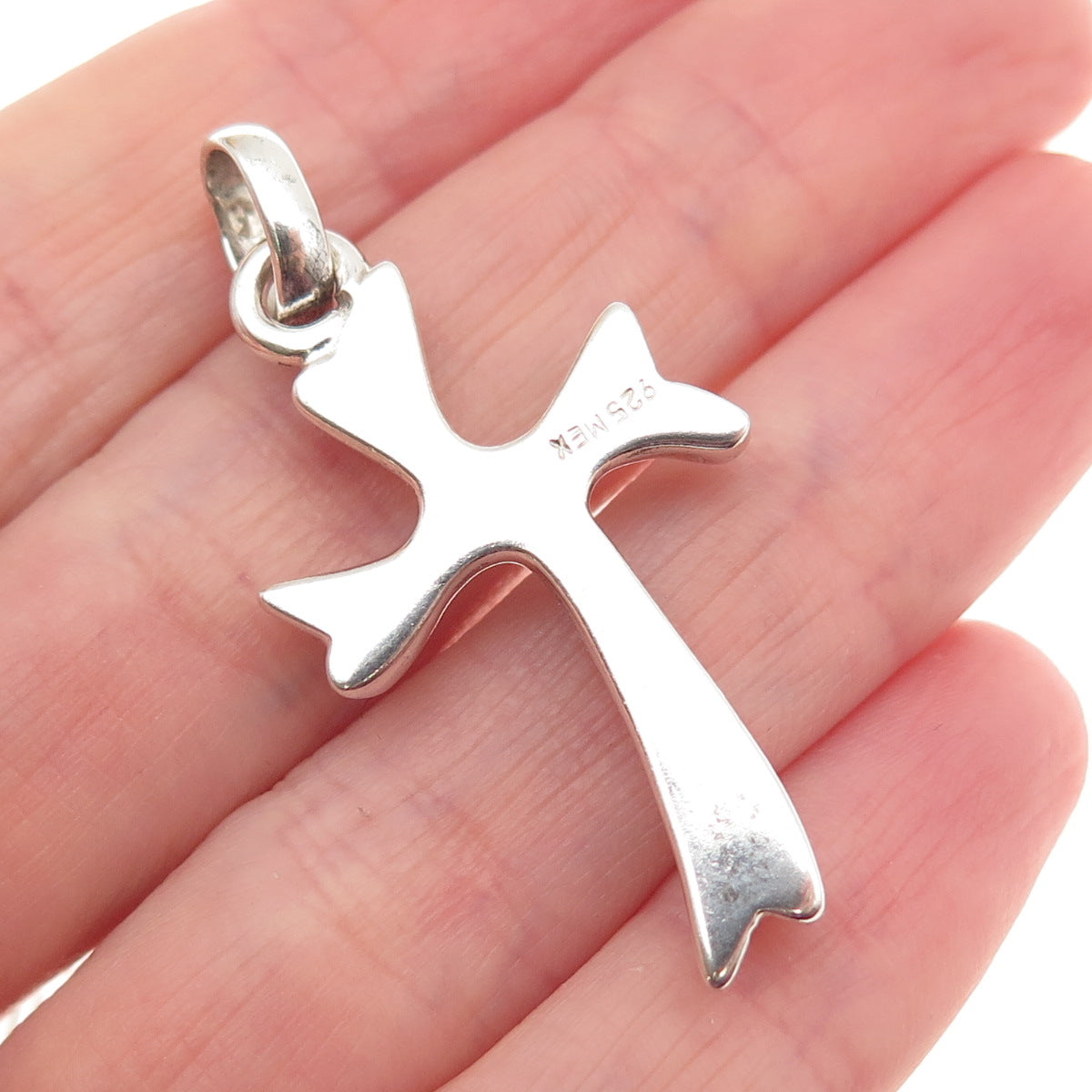 925 Sterling Silver Vintage Mexico Modernist Cross Charm Pendant