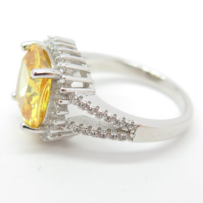 925 Sterling Silver White & Yellow C Z Ring Size 6.25