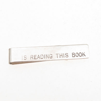 Leonore Doskow 925 Sterling Silver Vintage Is Reading This Book Tie Bar Clip