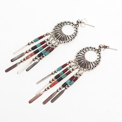 Quoc Turquoise Old Pawn Sterling Silver Vintage Southwestern Multi-Gem Earrings