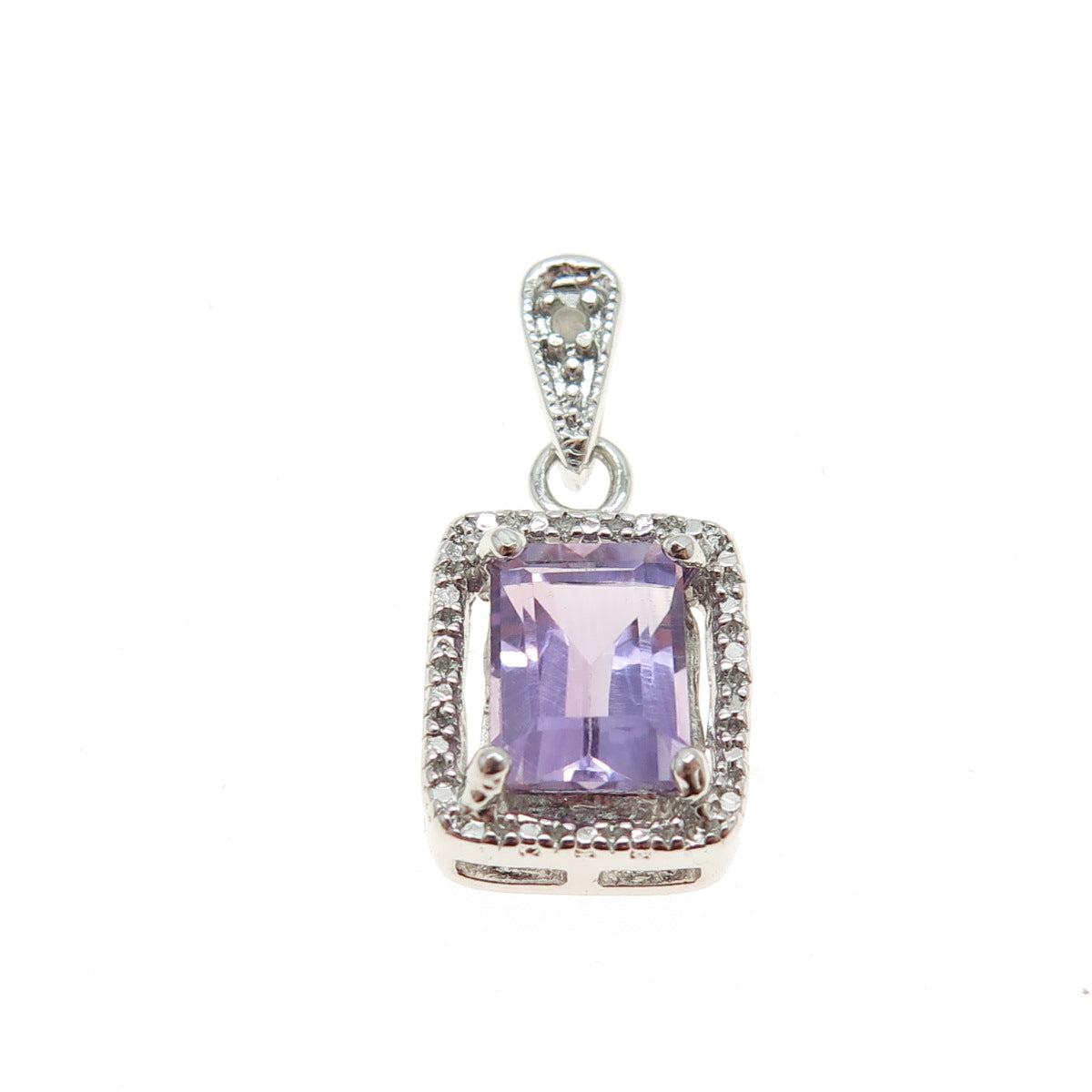 925 Sterling Silver Real White Diamond & Amethyst Gemstone Pendant