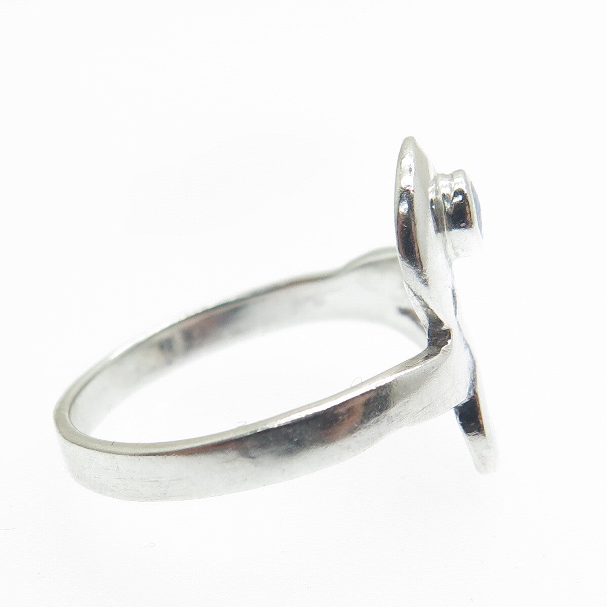 925 Sterling Silver Vintage Real Lapis Modernist Hammered Heart Ring Size 7.75