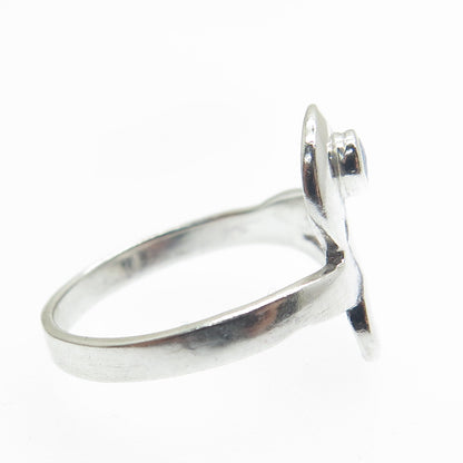 925 Sterling Silver Vintage Real Lapis Modernist Hammered Heart Ring Size 7.75
