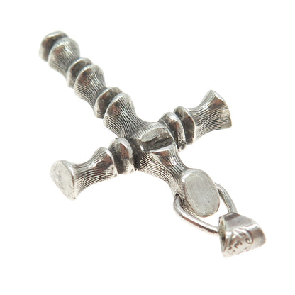 925 Sterling Silver Vintage Mexico Bamboo Cross Pendant