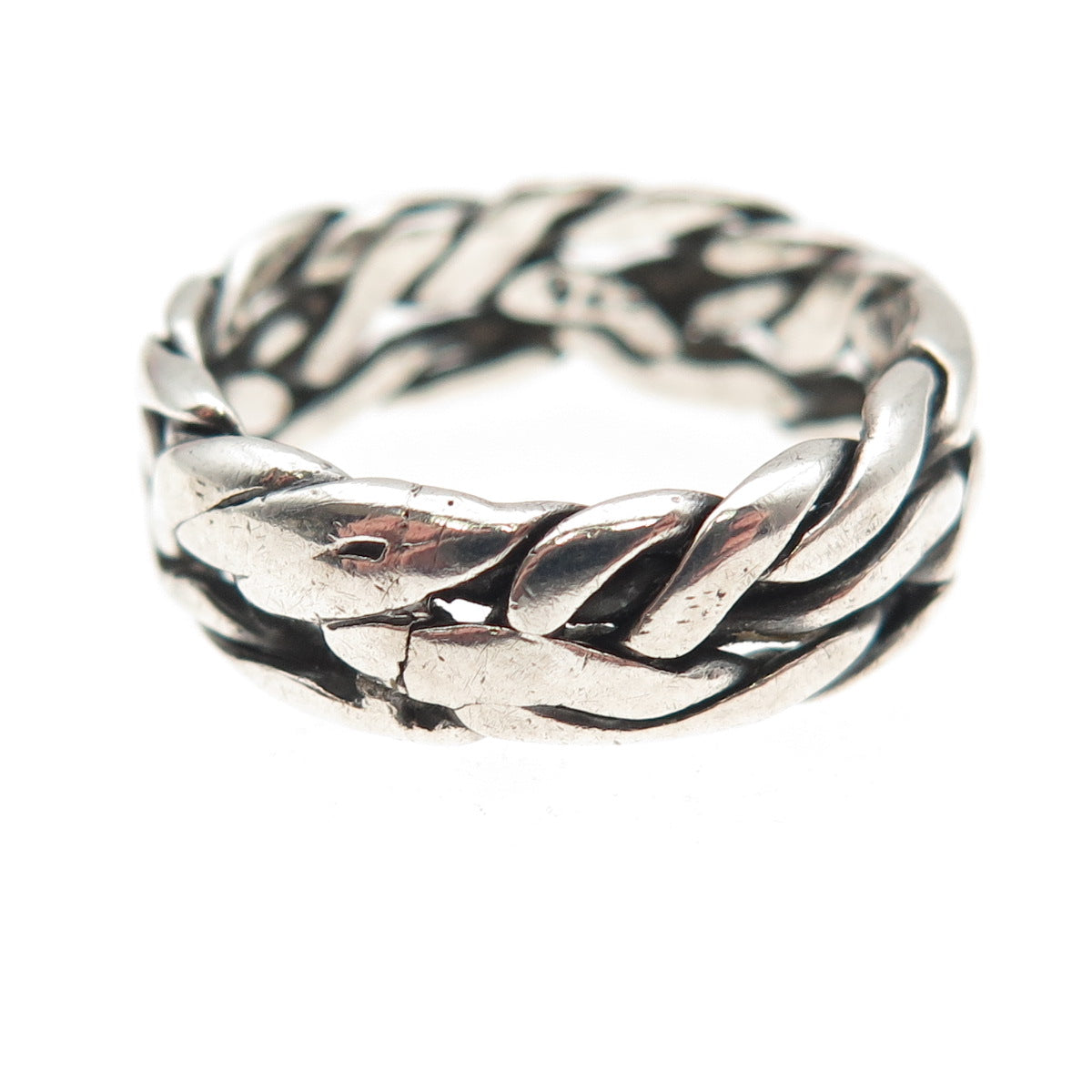 925 Sterling Silver Vintage Modernist Braided Oxidized Band Ring Size 8.25