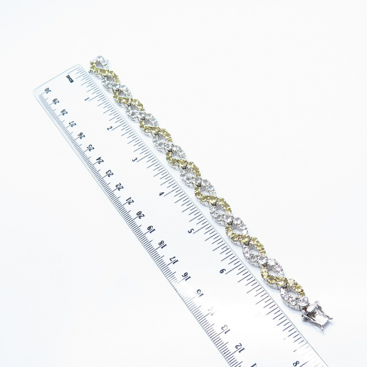 925 Sterling Silver Real White Topaz & Citrine Gem Tennis Link Bracelet 7"