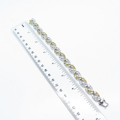 925 Sterling Silver Real White Topaz & Citrine Gem Tennis Link Bracelet 7"