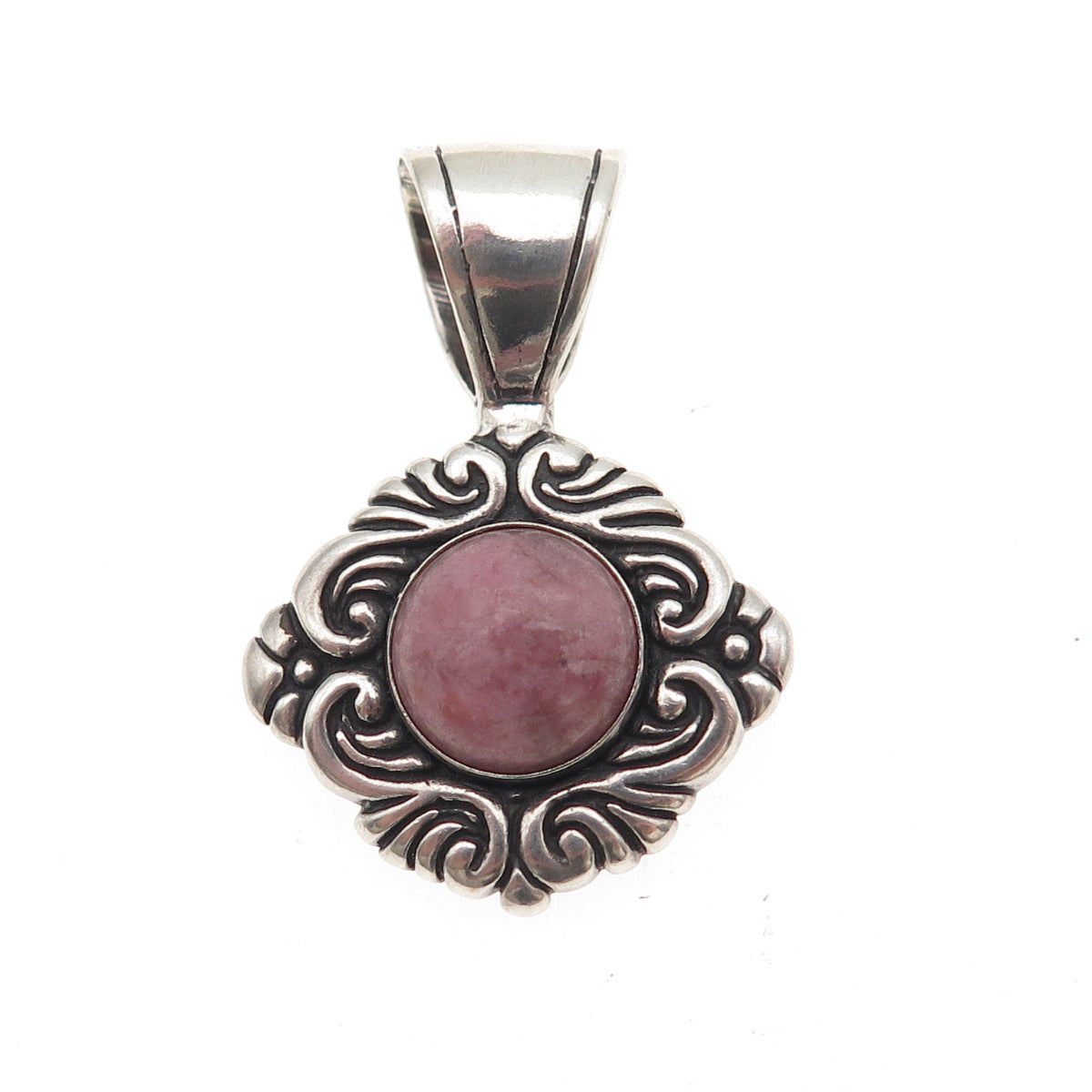 Carolyn Pollack 925 Sterling Silver Vintage Real Rhodonite Floral Charm Pendant