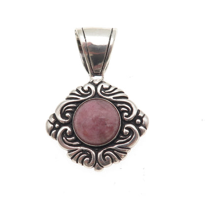 Carolyn Pollack 925 Sterling Silver Vintage Real Rhodonite Floral Charm Pendant