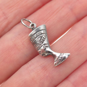 925 Sterling Silver Vintage Egyptian Nefertiti Oxidized Mini Charm Pendant