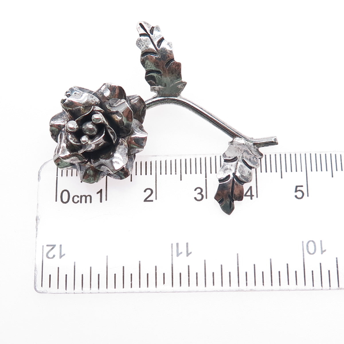 925 Sterling Silver Vintage Mexico Rose Flower Oxidized Pin Brooch