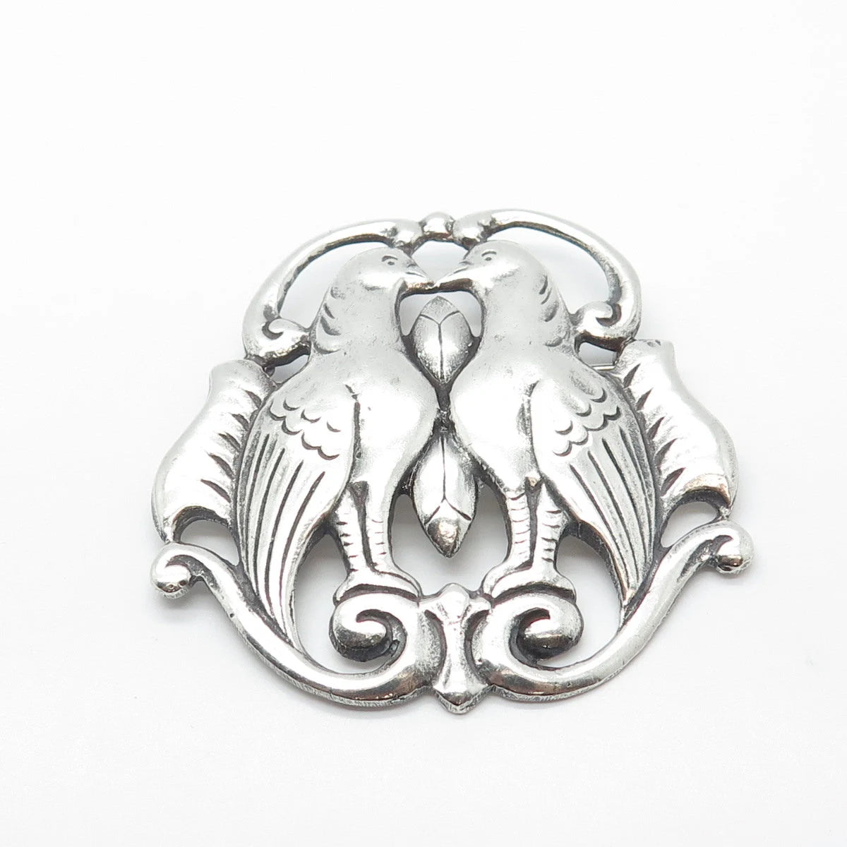 925 Sterling Silver Vintage Kissing Birds Pin Brooch