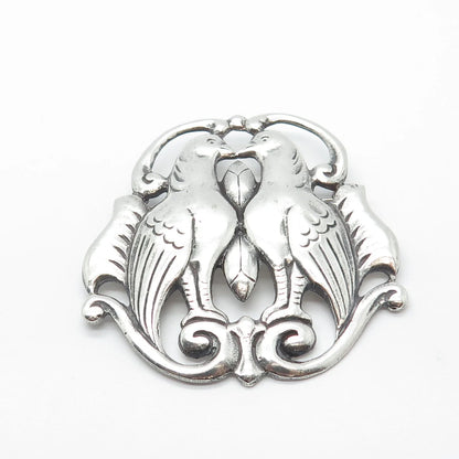 925 Sterling Silver Vintage Kissing Birds Pin Brooch