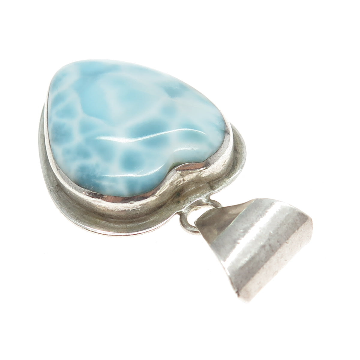 925 Sterling Silver Vintage Real Larimar Heart Pendant