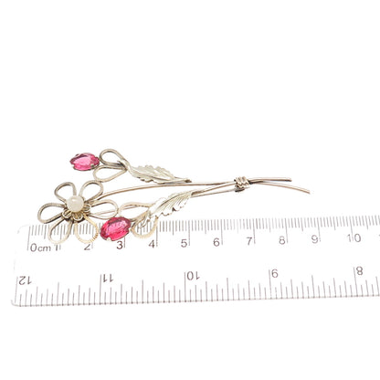 Providence St. Sterling 1/20 12K GF Antique Rhinestone Faux Pearl Floral Brooch