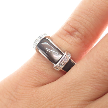 925 Sterling Silver Vintage Real Abalone Shell & C Z Ring Size 5.5