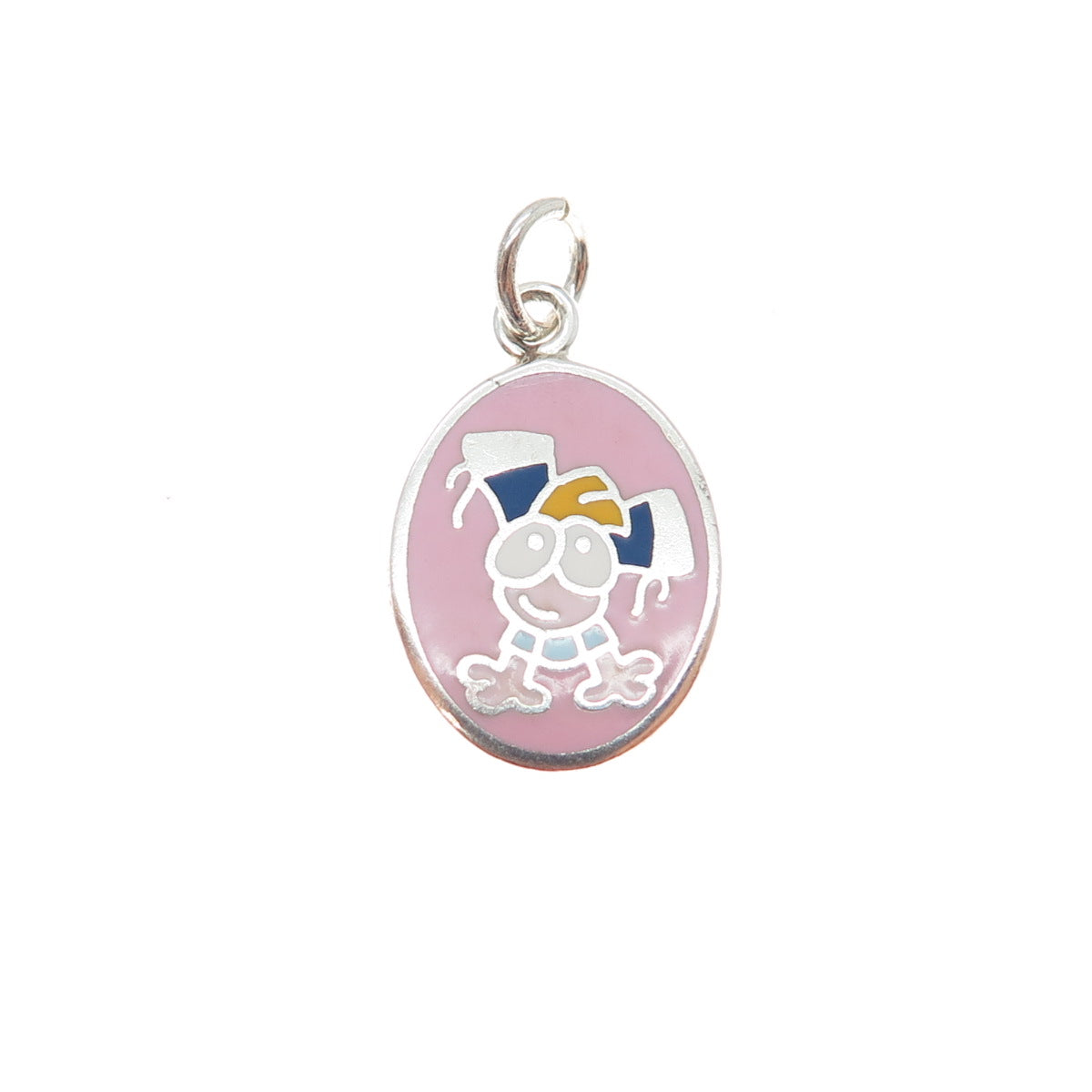 925 Sterling Silver Vintage Enamel Cartoon Character Toddler Minimalist Pendant