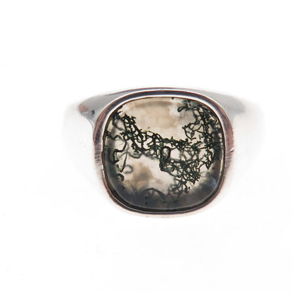 925 Sterling Silver Vintage Real Dendritic Agate Signet Ring Size 7.25