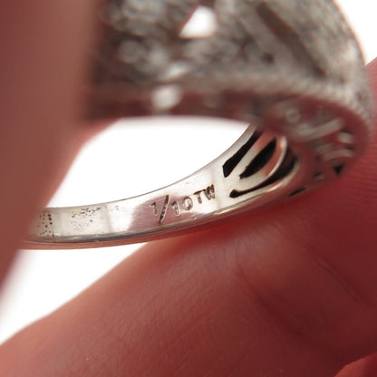 Heng Ngai 925 Sterling Silver Real Diamond 1/10 TW Floral Ring Size 9