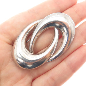 RUTH 925 Sterling Silver Vintage Mexico Modernist Interlocked Pin Brooch