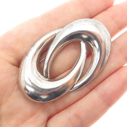 RUTH 925 Sterling Silver Vintage Mexico Modernist Interlocked Pin Brooch