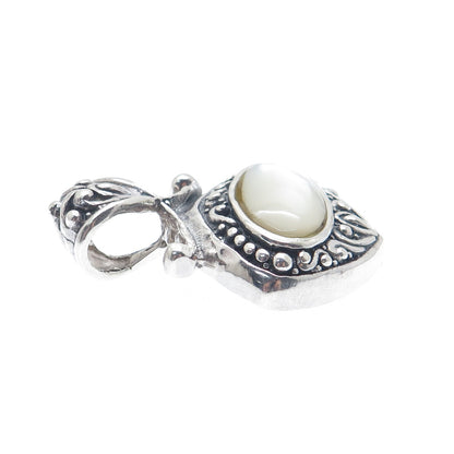 925 Sterling Silver Vintage Real Mother-of-Pearl Beaded Floral Pendant