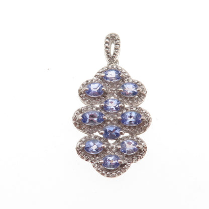 925 Sterling Silver Real Oval-Cut Tanzanite Cluster Charm Pendant