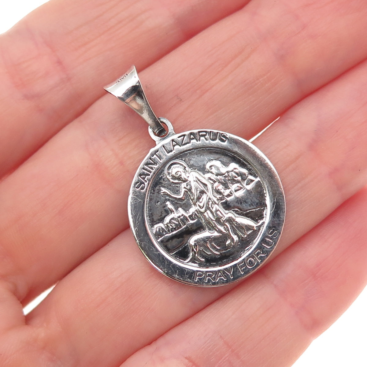 925 Sterling Silver Vintage Italy Saint Lazarus Oxidized Charm Pendant