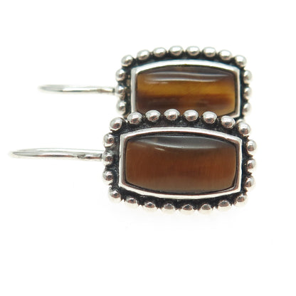 925 Sterling Silver Vintage Real Tiger Eye Beaded Earrings