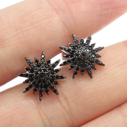 925 Sterling Silver Round-Cut Black C Z Star Stud Earrings