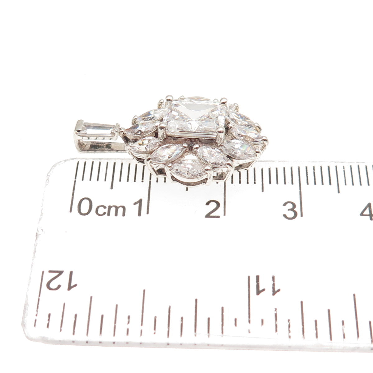 925 Sterling Silver Radiant & Marquise-Cut C Z Charm Pendant