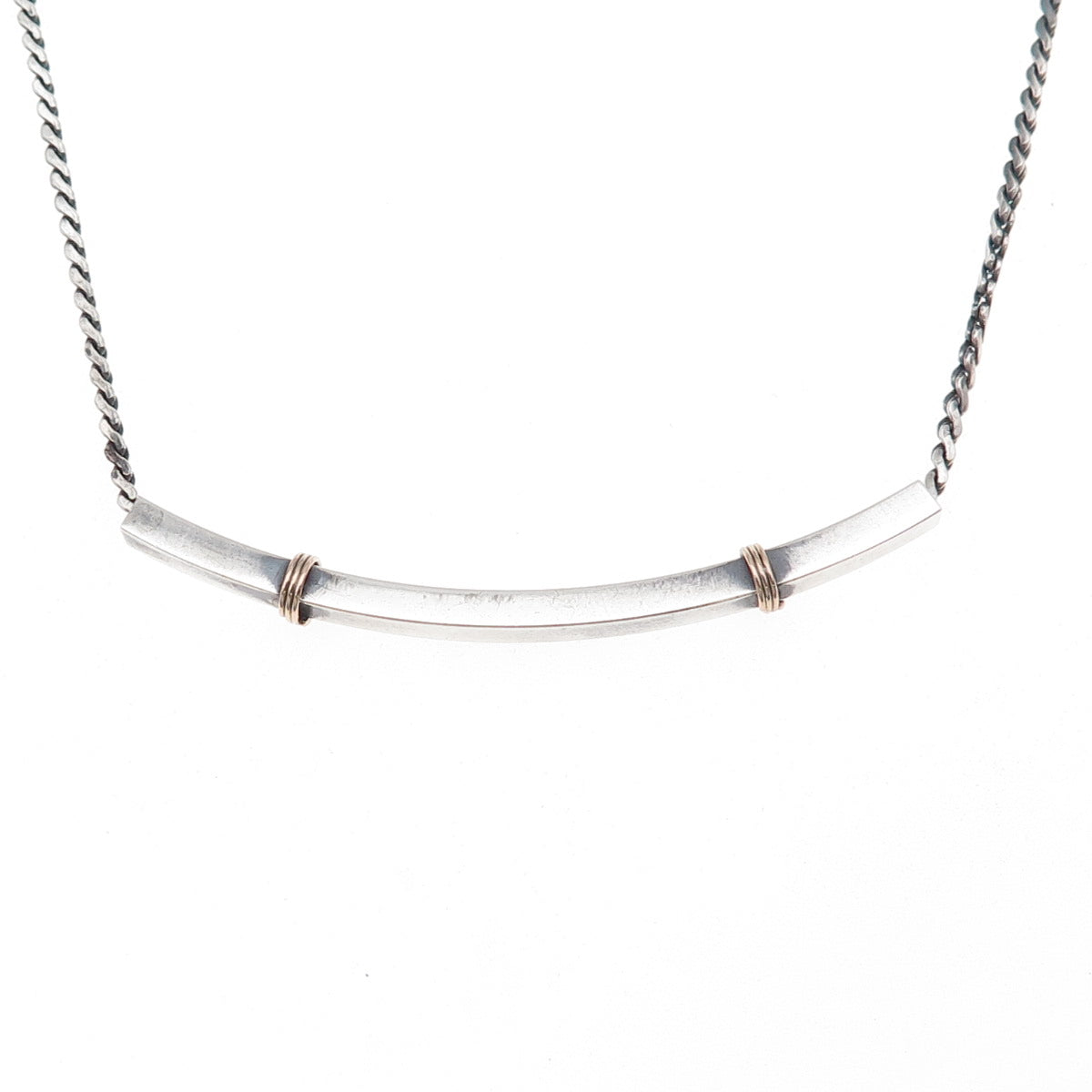 925 Sterling Silver 2-Tone Vintage Bar S-Shape Chain Necklace 16"