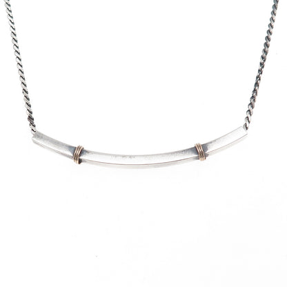 925 Sterling Silver 2-Tone Vintage Bar S-Shape Chain Necklace 16"