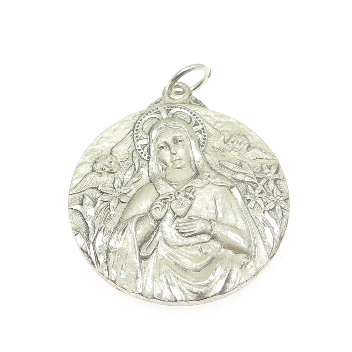 CREED 925 Sterling Silver Antique Art Deco St. Mary Religious Pendant