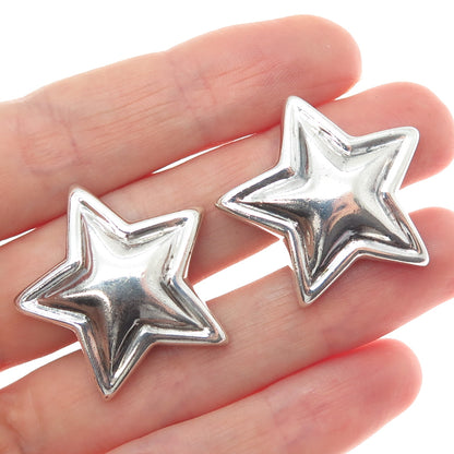 ZINA 925 Sterling Silver Vintage Modernist Star Oxidized Clip On Earrings