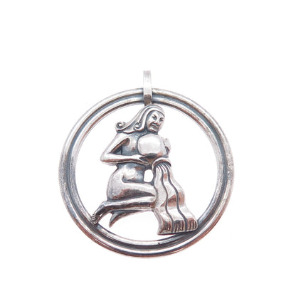 VAN DELL 925 Sterling Silver Vintage Aquarius Zodiac Sign Oxidized Charm Pendant