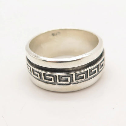 925 Sterling Silver Vintage Greek Maze Rotating Band Ring Size 9.25