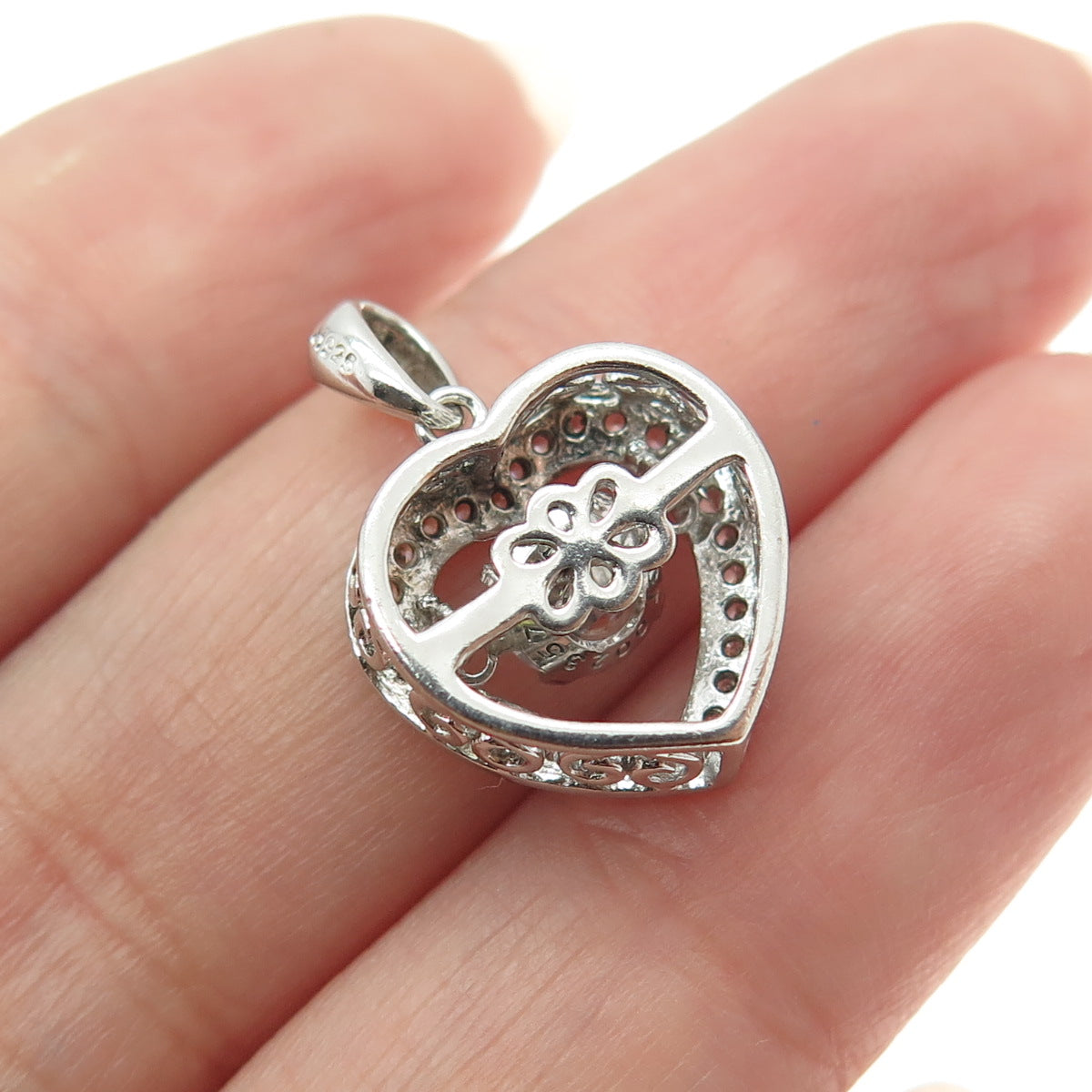 JH YOUNG 925 Sterling Silver Round-Cut C Z Heart Minimalist Pendant