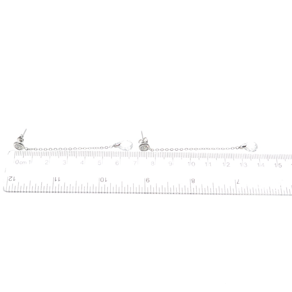 925 Sterling Silver Round & Pear-Cut C Z Chain Drop Dangle Earrings