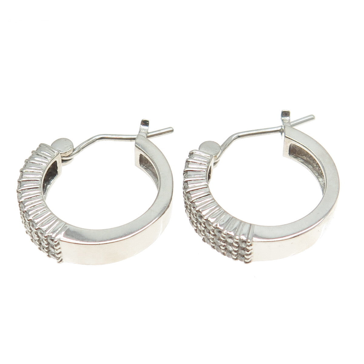 925 Sterling Silver Round-Cut C Z Sparkle Hoop Earrings