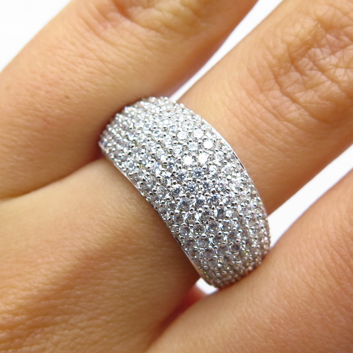 925 Sterling Silver C Z Wide Domed Ring Size 6.25