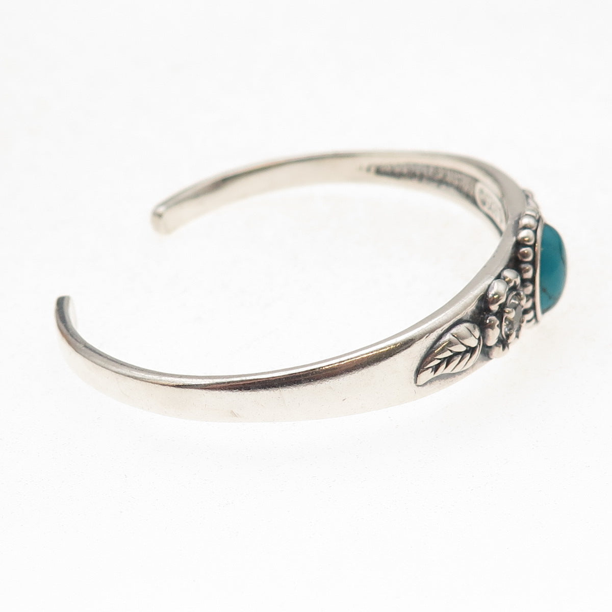 Carolyn Pollack Sterling Vintage Turquoise & C Z Floral Adjustable Bracelet 6"