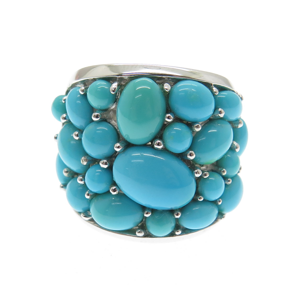 925 Sterling Silver Real Sleeping Beauty Turquoise Cluster Ring Size 7.25