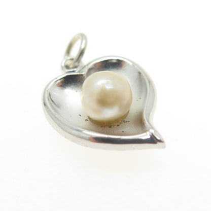 THEDA 925 Sterling Silver Vintage Real Pearl Modernist Heart Pendant