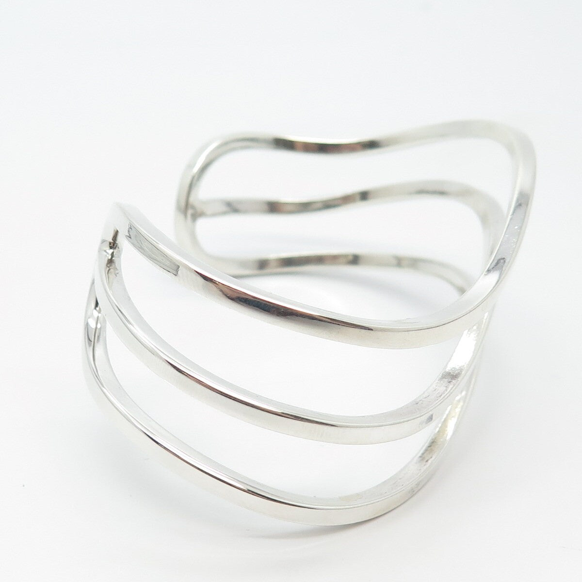 925 Sterling Silver Vintage Wavy Adjustable Cuff Bracelet 6.5"