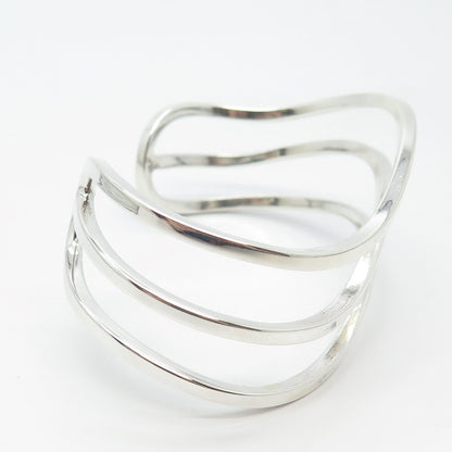 925 Sterling Silver Vintage Wavy Adjustable Cuff Bracelet 6.5"