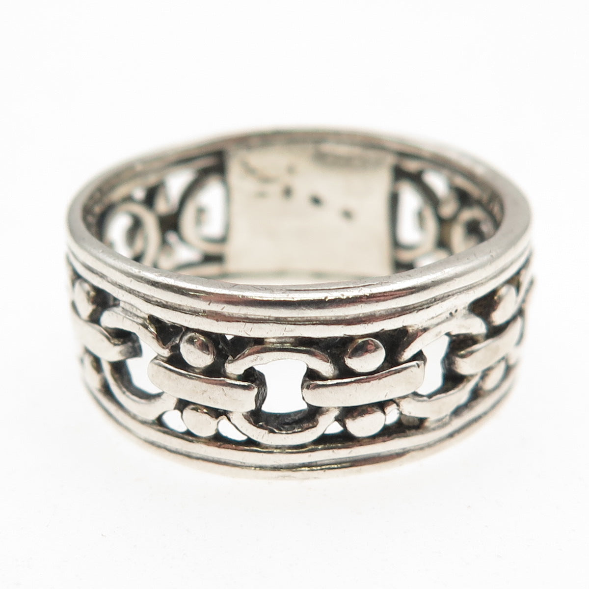 925 Sterling Silver Vintage Chain Link Oxidized Band Ring Size 12.25