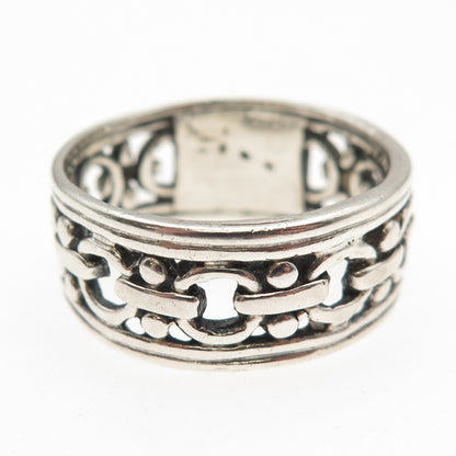 925 Sterling Silver Vintage Chain Link Oxidized Band Ring Size 12.25