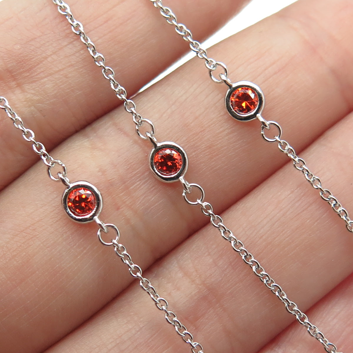 925 Sterling Silver Red Round-Cut Shaped C Z Cable Chain Necklace 18"