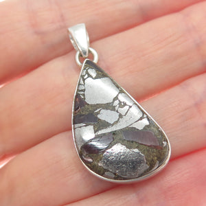 925 Sterling Vintage Real Pyrite Tourmaline & Red Garnet Inlay Modernist Pendant